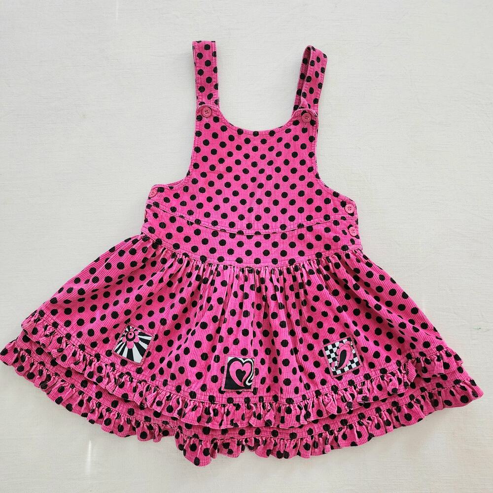 Vintage “Happy Kids” Pink Polka Dot Corduroy Kids Dress, Size 6